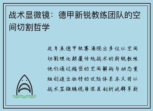 战术显微镜：德甲新锐教练团队的空间切割哲学